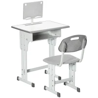 HOMCOM Conjunto de Secretária e Cadeira para Crianças com Altura Ajustável 1 Gaveta e 1 Prateleira para Livros 60x45x90-120 cm Cinza(m-1)