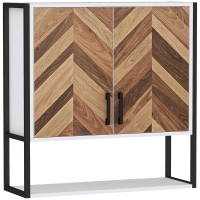 HOMCOM Armário de Parede para Casa de Banho com 2 Portas Prateleiras Ajustáveis e Prateleira Aberta 59x20x60 cm Branco e Madeira