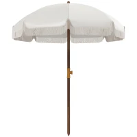 Outsunny Chapéu de Sol de Praia Ø190x210 cm com 8 Varas Abertura Manual Anti-UV Impermeável e Bolsa de Transporte para Jardim Creme(m-1)