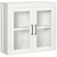 kleankin Armário Casa de Banho de Parede com 2 Portas de Vidro e Prateleira Móvel Suspenso de Casa de Banho 60x19,5x54cm Branco