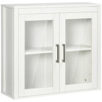 kleankin Armário Casa de Banho de Parede com 2 Portas de Vidro e Prateleira Móvel Suspenso de Casa de Banho 60x19,5x54cm Branco(m-1)