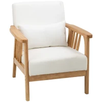 HOMCOM Poltrona de Estilo Nórdico Estofado em Veludo com Almofada e Pés de Madeira de Borracha 68x75x78 cm Creme e Madeira(m-1)