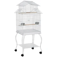 PawHut Gaiola para Pássaros com Rodas Bandeja Amovível Portas Comedouro Poleiro e Prateleira Inferior 50x49x137cm Branco(m-1)