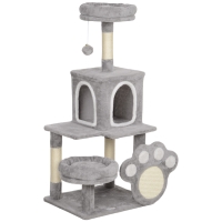PawHut Arranhador para Gatos Torre para Gatos com Ninho Caverna Plataforma Arranhador Bola Suspensa 48x40x110 cm Cinza Claro