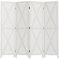HOMCOM Biombo de 4 Paineis Separador de Ambientes Dobrável 182x170cm Divisória para Espaços de Madeira Decoração Elegante para Dormitório Sala de Estar Branco(m-1)
