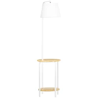 HOMCOM Candeeiro de Pé Moderno com Prateleira Suporte para Lâmpada E27 Máx. 40W com Ecrã de Linho Ø37x162cm Branco e Madeira(m-1)