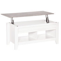 HOMCOM Mesa de Centro com Bancada Elevável Mesa de Centro com 2 Compartimentos Abertos Bancada de Imitação a Mármore Mesa Retangular para Sala de Estar 105x50x49cm Branco