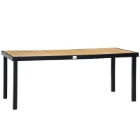 Outsunny Mesa de Jardim Retangular Mesa de Exterior para 8 Pessoas com Bancada de Ripas e Estrutura de Alumínio para Terraço Balcão 190x90x74cm Natural e Preto(m-1)