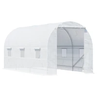 Outsunny Estufa tipo Túnel 445x200x200 cm com Porta Enrolável e 6 Janelas Cobertura de PE 140 g/m² Anti-UV Branco(m-1)