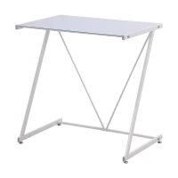 HOMCOM Secretária com Bancada de Vidro Temperado e Pés Ajustáveis Estilo Moderno para Escritório Estúdio Dormitório Carga Máxima 80kg 80x50x75cm Branco(m-11)