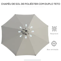 Outsunny Chapéu de Sol de Jardim Ø295x250 cm com Manivela Chapéu de Sol Exterior com Mecanismo de Inclinação e Mastro Desmontável de Metal para Terraço Piscina Pátio Cinza(m-9)