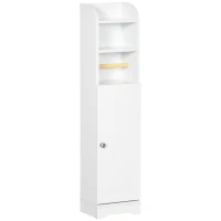 kleankin Armário Casa de Banho Armário Auxiliar com Prateleira Ajustável e Suporte para Papel Higiênico 23x18x100 cm Branco(m-1)