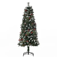 HOMCOM Árvore de Natal Artificial 150cm Ignífugo com 360 Ramos 38 Bagas Folhas de PVC Base Dobrável e Suporte Metálico Verde(m-1)