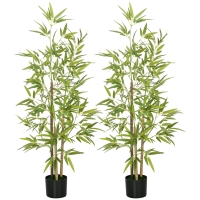HOMCOM Conjunto de 2 Plantas Artificiais com Vaso Plantas Sintéticas de Bambu com 498 Folhas para Decoração Ø15x120 cm Verde
