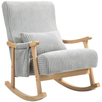 HOMCOM Poltrona Baloiço Moderna em Veludo Cotelê com Apoio para os Braços Almofada Lombar e Bolso Poltrona de Amamentação 65x90x98 cm Cinza(m-1)