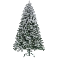 HOMCOM Árvore de Natal Artificial Nevado 210cm com 1021 Ramos e Suporte de Metal Árvore Natalina Nevado para Interior Verde(m-1)