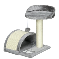 PawHut Arranhador para Gatos de 2 Níveis com Poste e Tapete de Arranhar Cama e Bola Suspensa 35,5x37x46 cm Cinza