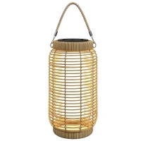 Outsunny Lanterna Decorativa de Vime Lanterna Solar de Exterior com Painel Solar Luzes LED Ligação Automática Ø18x37 cm Preto e Areia(m-1)