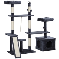 PawHut Arranhador para Gatos 134 cm com Caverna Plataformas Bolas de Jogar e Postes de Sisal 124,5x40x134 cm Cinza Escuro