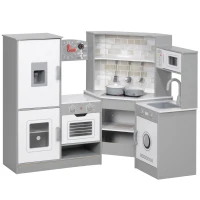 AIYAPLAY Cozinha de Madeira para Crianças com Sons Forno Lavatório Micro-Ondas Máquina de Gelo e Acessórios 110x80x91 cm Cinza(m-1)
