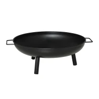 Outsunny Braseiro Exterior Ø58x23 cm Braseiro Redondo com Alças de Transporte 3 Pés e Estrutura de Metal para Fogueira Lenhas Terraço Jardim ao Ar Livre Preto(m-1)