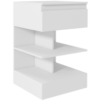 HOMCOM Mesa de Cabeceira Mesa Auxiliar com 1 Gaveta e 2 Prateleiras Abertas para Quarto Sala Estilo Moderno 39x39x65 cm Branco