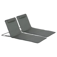 Outsunny Conjunto de 2 Esteiras de Praia Dobráveis 124x53x50cm com Encosto Ajustável e Apoio para a Cabeça Esteira de Praia Tecido Oxford Aço com Bolsa de Transporte Cinza(m-1)