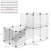 PawHut Recinto para Animais de Estimação Pequenos DIY com 21 Painéis de Resina e 6 Painéis de Arame  140x70x90cm Transparente e Preto(m-3)