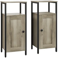 HOMCOM Conjunto de 2 Mesas Auxiliares com Prateleira Ajustável Mesa de Cabeceira para Dormitório 34x30x80 cm Marom Acinzentado(m-1)