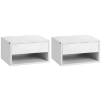 HOMCOM Conjunto de 2 Mesas de Cabeceira Flutuantes Mesas de Cabeceira com Gaveta para Dormitório 37x32x21 cm Branco Brilhante