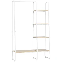 HOMCOM Suporte para Cabides com 4 Prateleiras de Armazenamento e Barra de Pendurar Estilo Industrial 101x39x160cm Madeira e Branco(m-1)