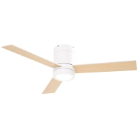 HOMCOM Ventoinha de Teto 48W com Luz LED Controle Remoto 3 Velocidades Temporizador 3 Lâminas de Madeira Ø112x25cm Branco