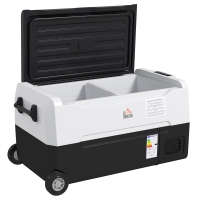 HOMCOM Geleira Elétrica de Compressor Portátil 30,5L para Carro -20℃ a 20℃ com 2 Rodas Alças e Congelador 56,8x33x26,2 cm Preto