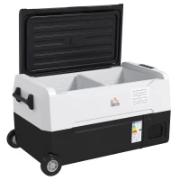 HOMCOM Geleira Elétrica de Compressor Portátil 30,5L para Carro -20℃ a 20℃ com 2 Rodas Alças e Congelador 56,8x33x26,2 cm Preto(m-1)