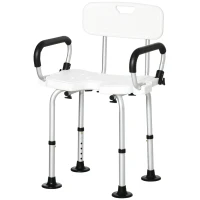 HOMCOM Cadeira para Duche Antiderrapante com Altura Ajustável de 6 Níveis e Apoio para os Braços Regulável 54x52x70-82cm Branco(m-11)