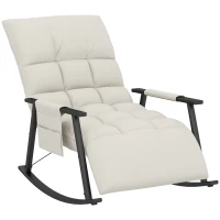 HOMCOM Poltrona Baloiço com Encosto e Apoio para Os Pés Ajustáveis e Estofada em Microfibra com Bolso para Sala 60x134x70 cm Creme(m-1)