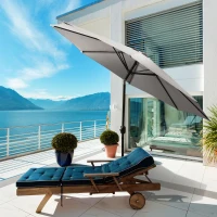 Outsunny Chapéu de Sol de Jardim Ø295x250 cm com Manivela Chapéu de Sol Exterior com Mecanismo de Inclinação e Mastro Desmontável de Metal para Terraço Piscina Pátio Cinza(m-8)