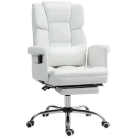 HOMCOM Cadeira de Escritório com Massagem em 6 Pontos Apoio para os Pés Retrátil Controlo Remoto e Suporte Lombar 69x65x115 cm Branco(m-1)