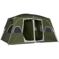 Outsunny Tenda de Campismo Familiar para 4-5 Pessoas com 2 Quartos 2 Bolsos e Janelas com Malha Impermeável 400x275x210 cm Verde