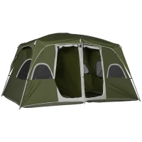 Outsunny Tenda de Campismo Familiar para 4-5 Pessoas com 2 Quartos 2 Bolsos e Janelas com Malha Impermeável 400x275x210 cm Verde(m-1)