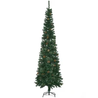 HOMCOM Árvore de Natal Artificial 225 cm Árvore de Natal com 706 Ramos Árvore de Natal Slim com 56 Pinhas Base Dobrável Ø58x225 cm Verde(m-1)