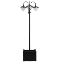 Outsunny Candeeiro Solar de Jardim com 18 Luzes LED Branco Frio 6000K Impermeável IP44 Sensor de Noite e Base em Forma de Floreira Candeeiro de Exterior para Terraço Pátio 60x55x189cm Preto(m-1)