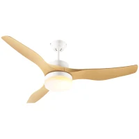 HOMCOM Ventoinha de Teto 20,5W Diâmetro 132cm com Luz LED Ajustável 3 Lâminas Reversíveis 6 Velocidades e Temporizador Madeira(m-1)