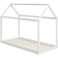 HOMCOM Estrutura de Cama 90x190 cm Somier de Madeira em Forma de Casa Carga 120 kg para Quarto Branco(m-1)