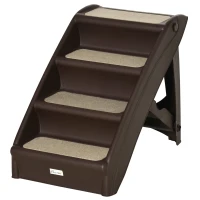 PawHut Escada Dobrável para Animais de Estimação de 4 Degraus  Portátil com Tapetes Antiderrapantes 62x38x49,5cm Marrom Escuro(m-11)