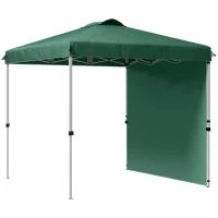 Outsunny Tenda Dobrável 2,5x2,5 m Tenda de Jardim com 1 Parede Lateral Altura Ajustável para Campismo Festas Verde(m-1)