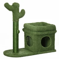 PawHut Árvore Arranhador para Gatos Desenho de Cacto com Cama Casa de Pelúcia Poste de Sisal e Bola Suspensa 68x30x67cm Verde(m-1)