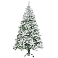 HOMCOM Árvore de Natal Artificial 180cm com Neve Ignífugo com 750 Ramos Folhas de PVC Base Dobrável Verde(m-1)