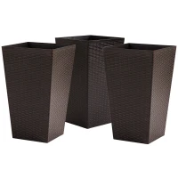 Outsunny Conjunto de 3 Vasos Quadrados para Plantas Flores 3 Vasos com Imitação de Vime para Jardim Terraço Interior e Exterior 36,5x36,5x61cm Marrom(m-1)