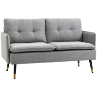 HOMCOM Sofá de 2 Lugares Moderno Estofado em Poliéster com 4 Almofadas Apoio para os Braços e Pés de Aço 139x68x80 cm Cinza(m-1)